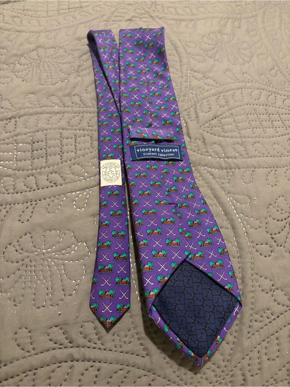 Men's Colonial Golf Vinyard Vines Purple Patterned Golf Motif Tie